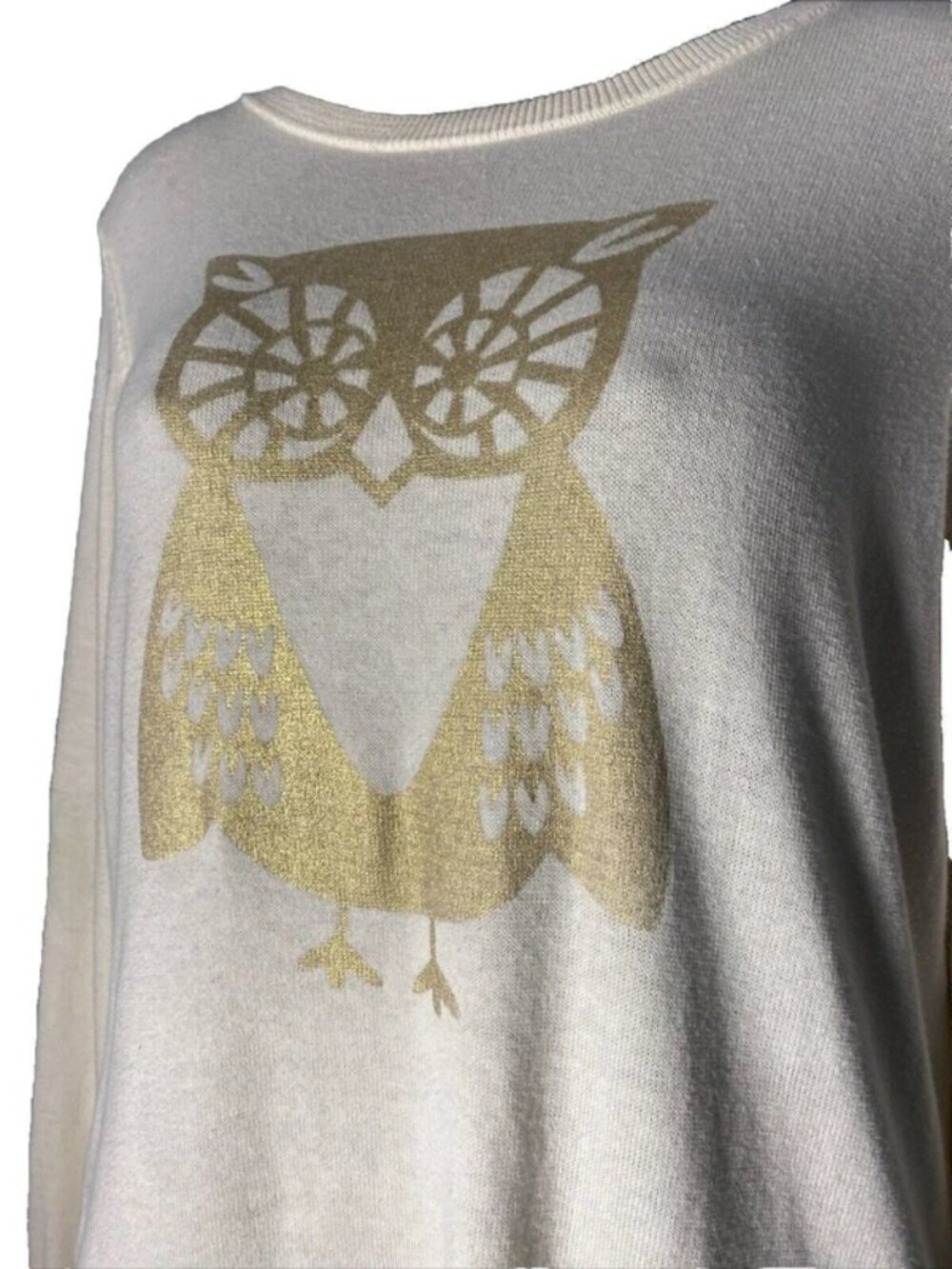 Vintage Le Tigre Womens Tunic Sweaters Cotton Owl Gold White - Picture 3 of 5